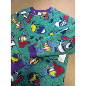 Disney Donald Duck All Over Print Fleece Sweatshirt Green Purple XL